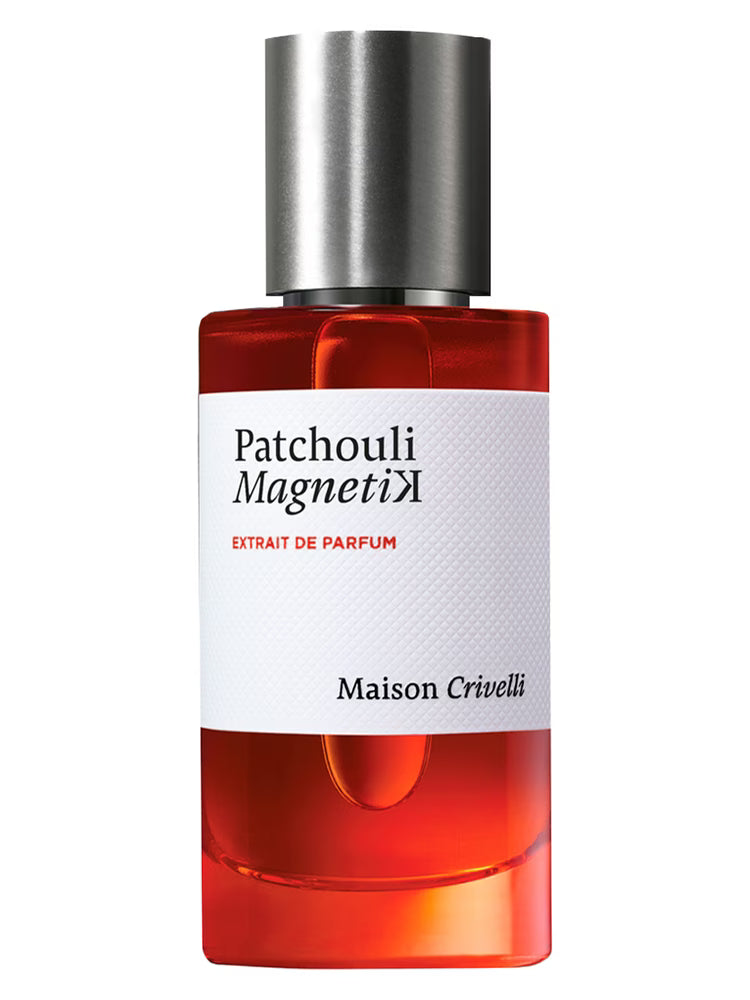 Maison Crivelli Patchouli Magnetik extrait in a stylish bottle, showcasing its vibrant red hue