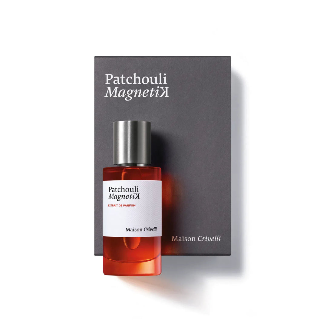 Maison Crivelli Patchouli Magnetik extrait perfume bottle with elegant packaging showcasing its rich essence