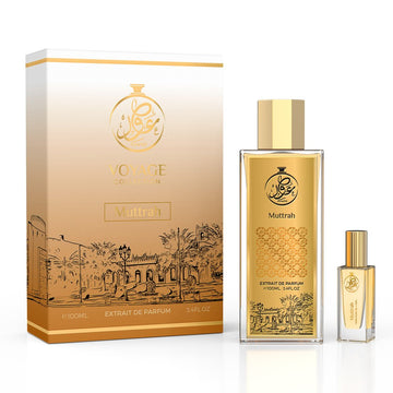 Aawed Perfumes Muttrah EDP 100ML with elegant golden bottle and detailed packaging