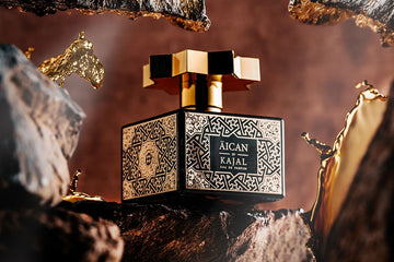 Kajal Perfumes AICAN Eau de Parfum 100ml in a decorative black and gold bottle with geometric design