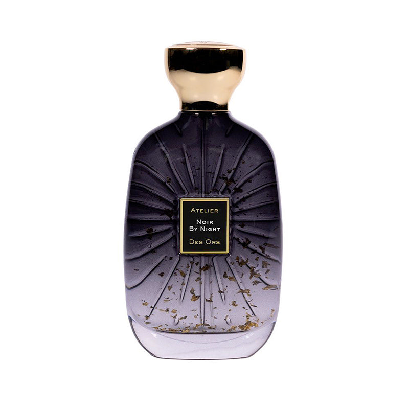 atelierdesors Noir By Night Eau de Parfum bottle with gold cap and embossed dark gradient glass design