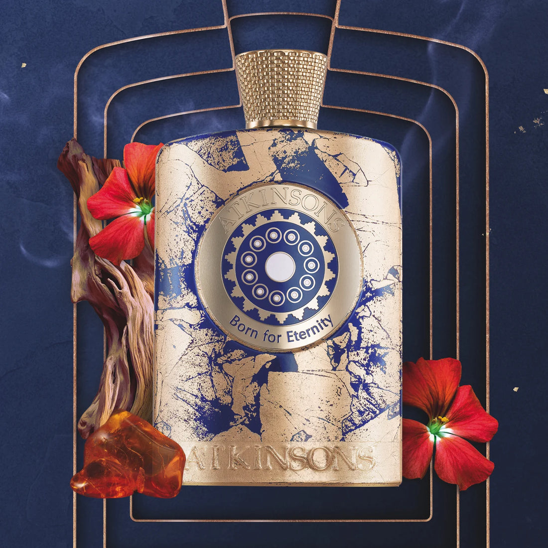 ATKINSONS Born for Eternity fragrance 100ml blue and gold decorative perfume bottle