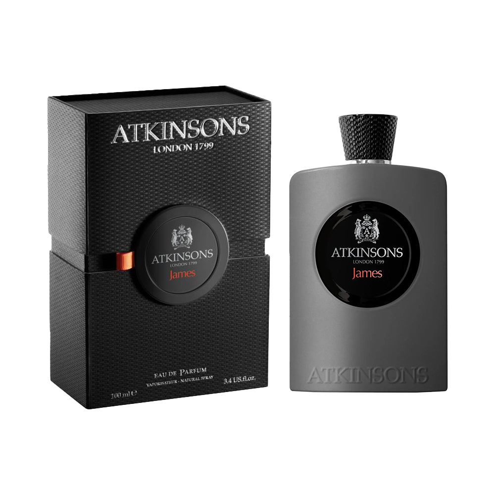 Atkinsons James Eau de Parfum 100ml black elegant bottle with textured cap and embossed logo