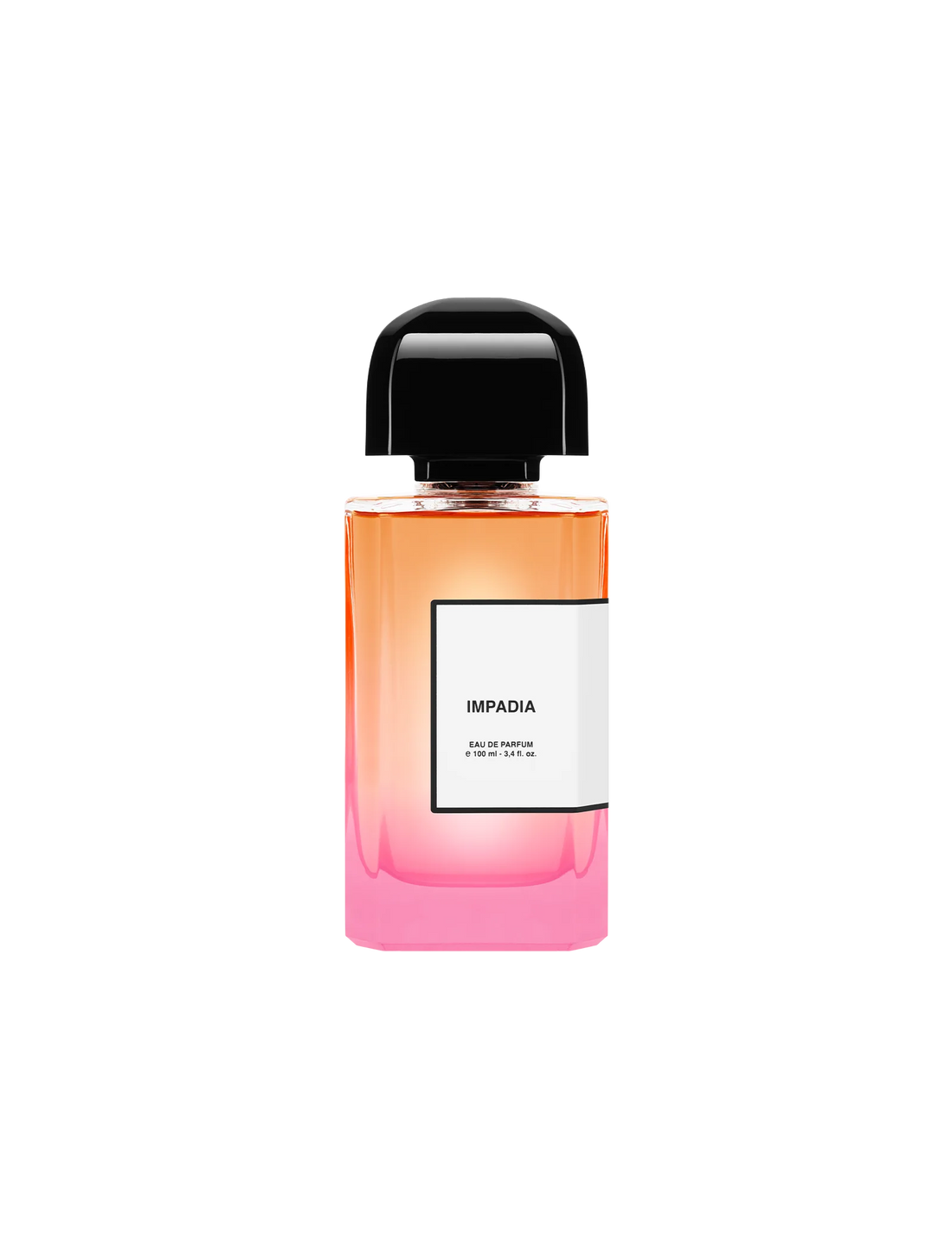 BDK Parfums Impadia Eau de Parfum bottle with gradient pink and orange glass and black cap