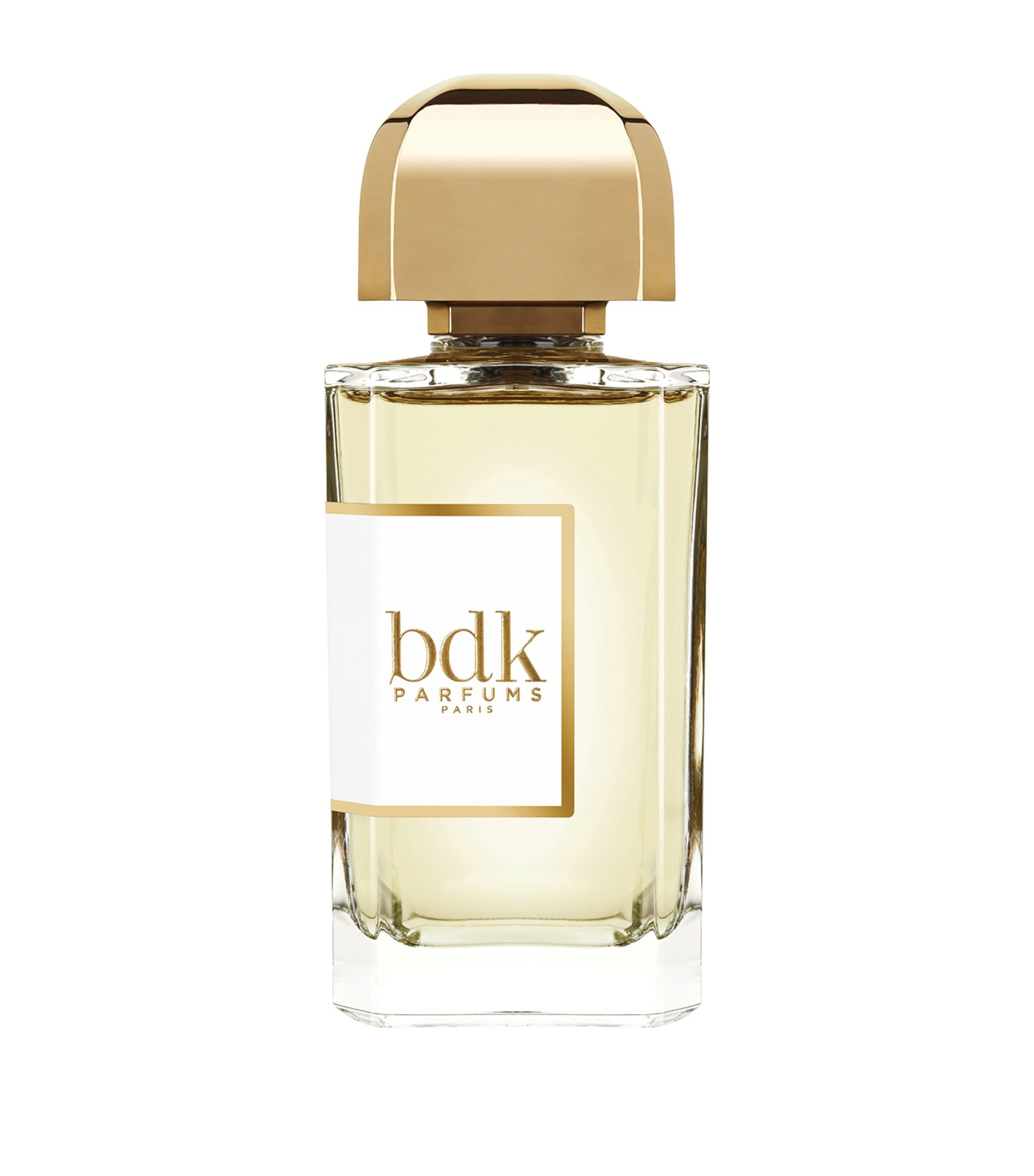 BDK Parfums Tubereuse Imperiale EDP perfume bottle with gold cap and clear glass showing light yellow fragrance