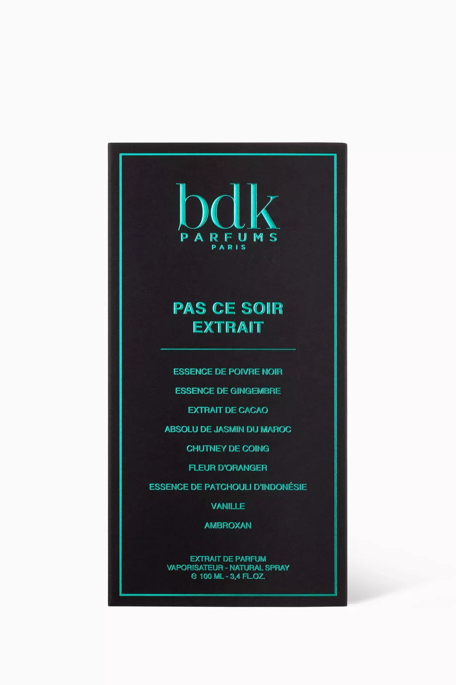 BDK Parfums Bdk Pas Ce Soir Extrait perfume in a green glass bottle with black cap