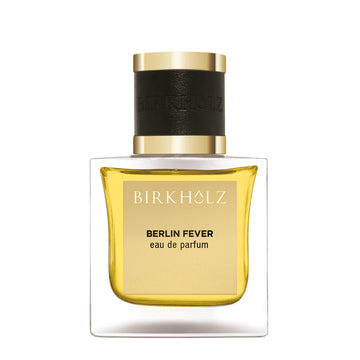 Birkholz Berlin Fever Eau de Parfum 100ml bottle with gold and black cap and amber fragrance liquid