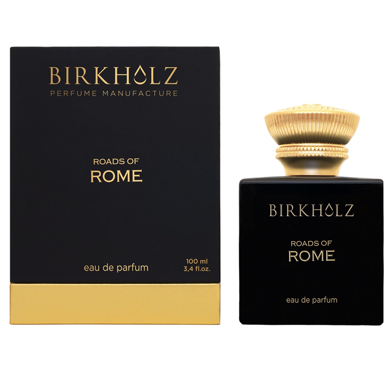 Birkholz Roads of Rome perfume 100ml black and gold eau de parfum bottle with matching box