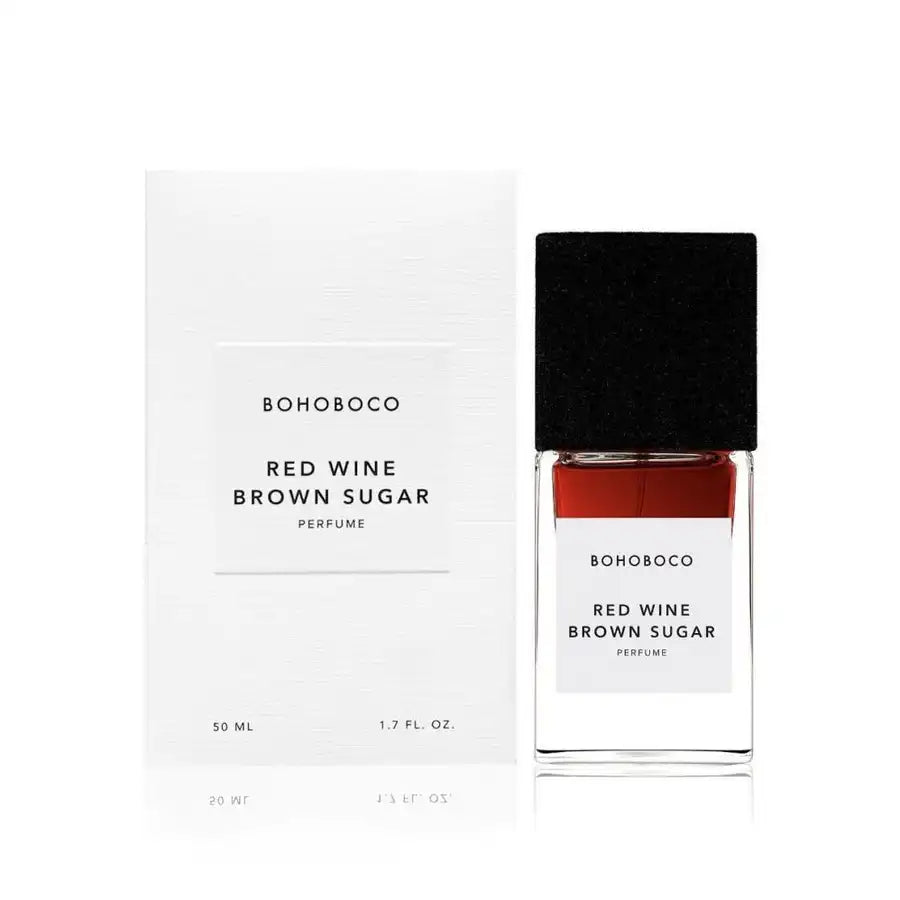 BOHOBOCO RED WINE • BROWN SUGAR 50 ml perfume bottle with black cap and white box packaging