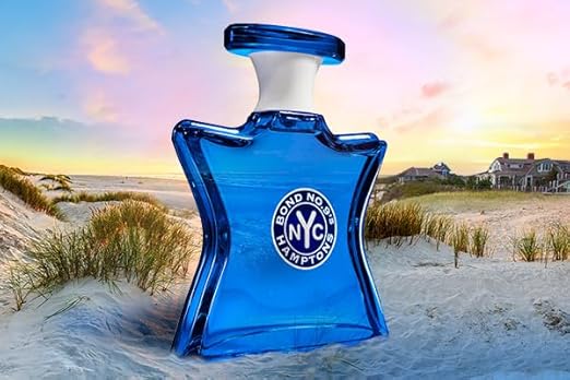 Bond No 9 Hamptons 100ml perfume bottle in blue star-shaped design on beach sand background