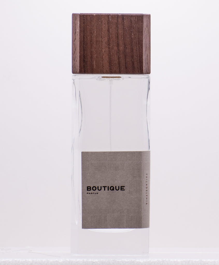 Perfumology Boutique 60ML fragrance clear glass bottle with wooden cap and minimalist label