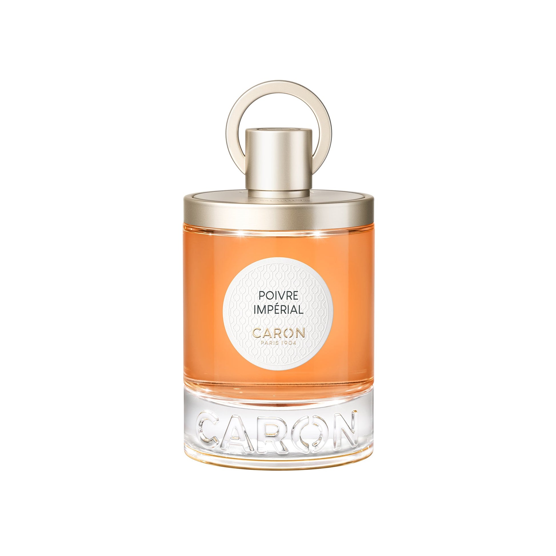 Caron Poivre Impérial Eau de Parfum in clear glass bottle with gold cap and amber liquid