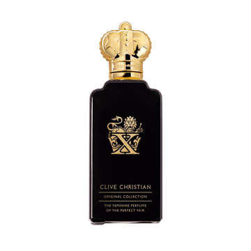 Clive Christian original collection X feminine scent perfume bottle with black and gold design