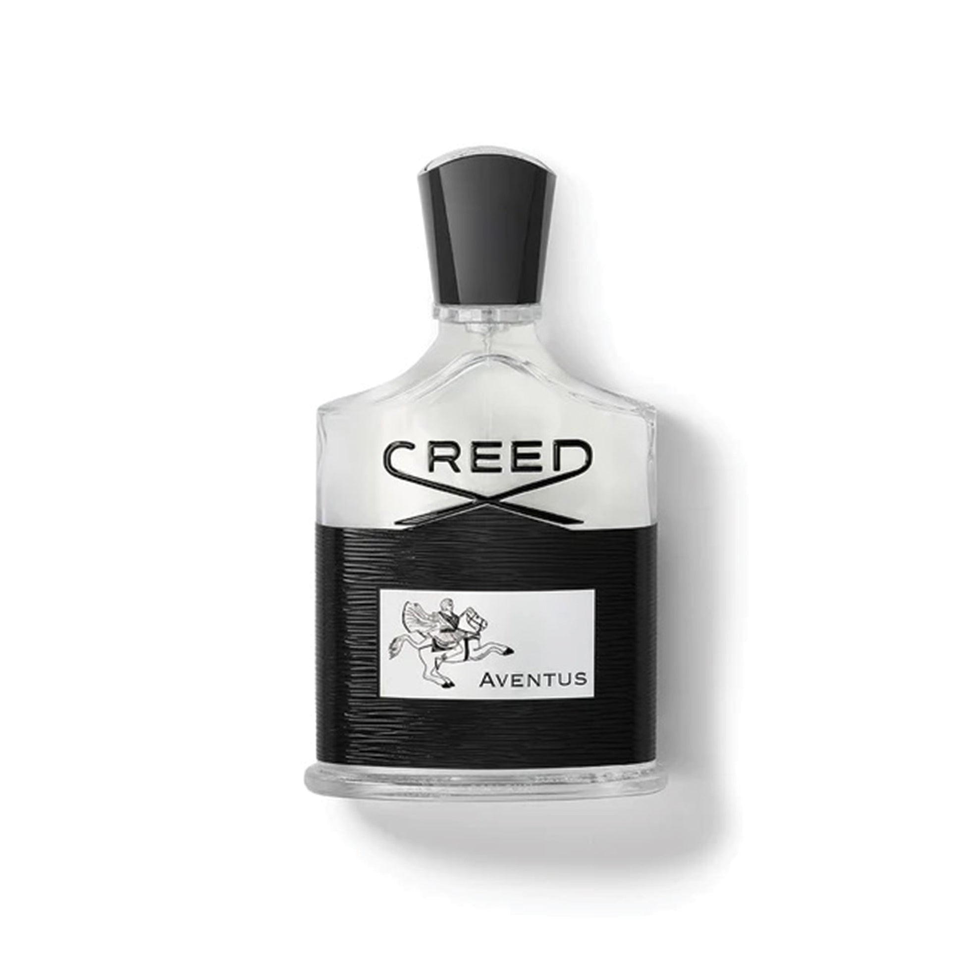 Creed Aventus 100ml perfume bottle with black label and silver cap elegant fragrance design