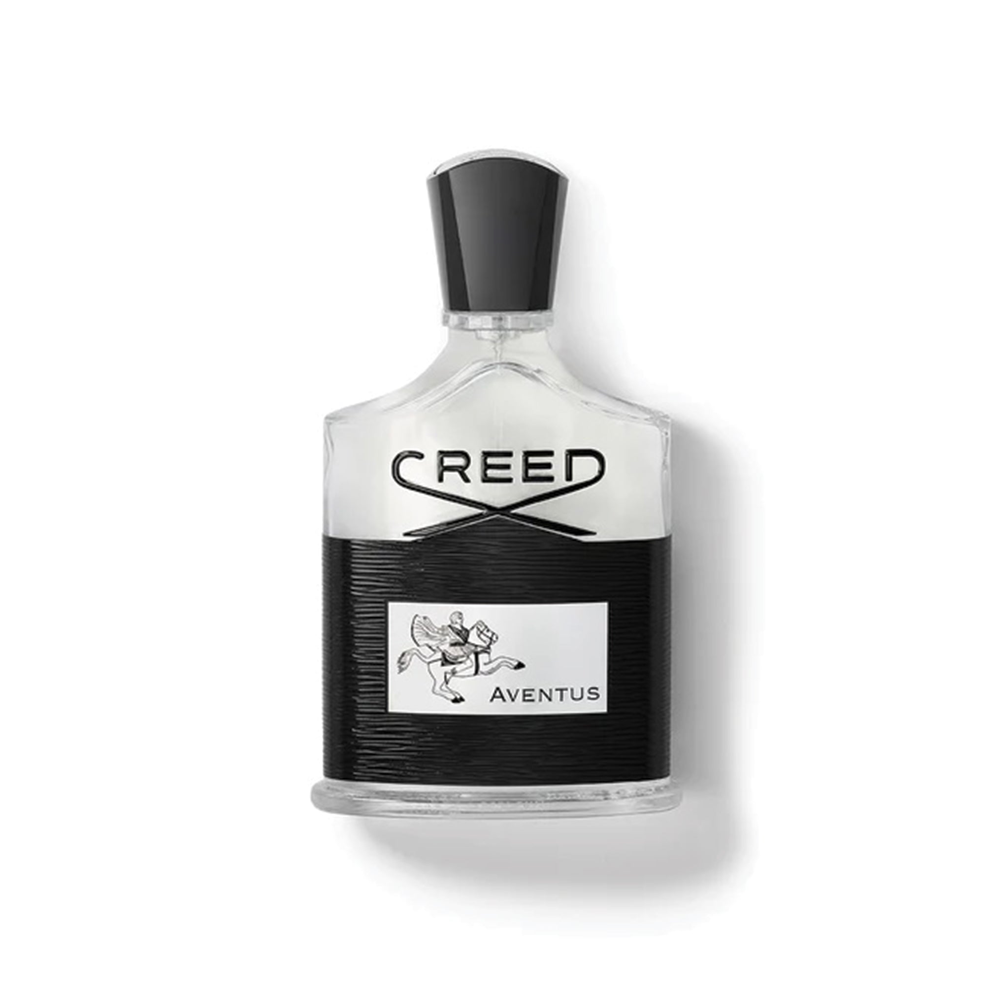 Creed Aventus 100ml perfume bottle with black label and silver cap elegant fragrance design
