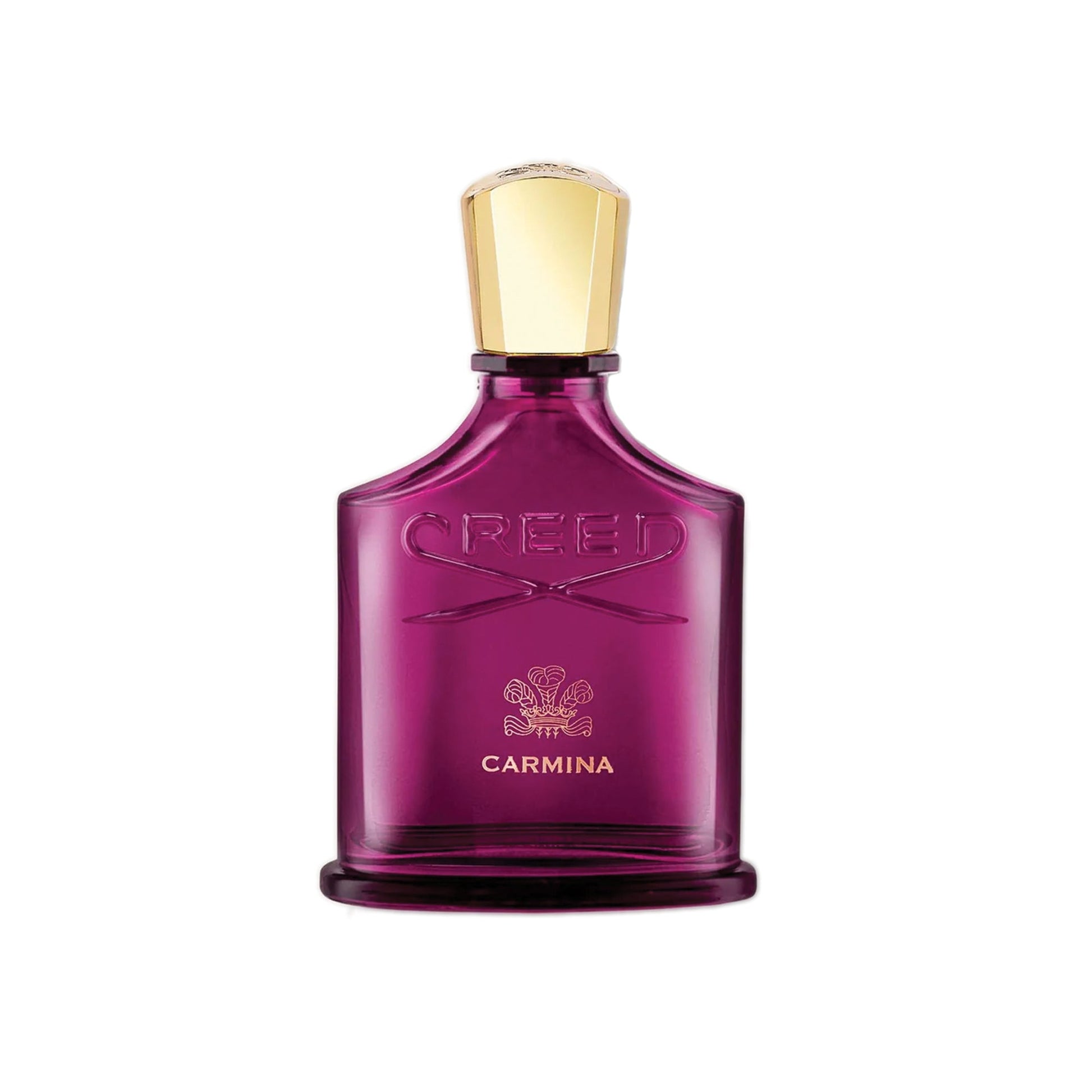Creed Millesime Carmina 75ml perfume bottle in purple with gold cap elegant design