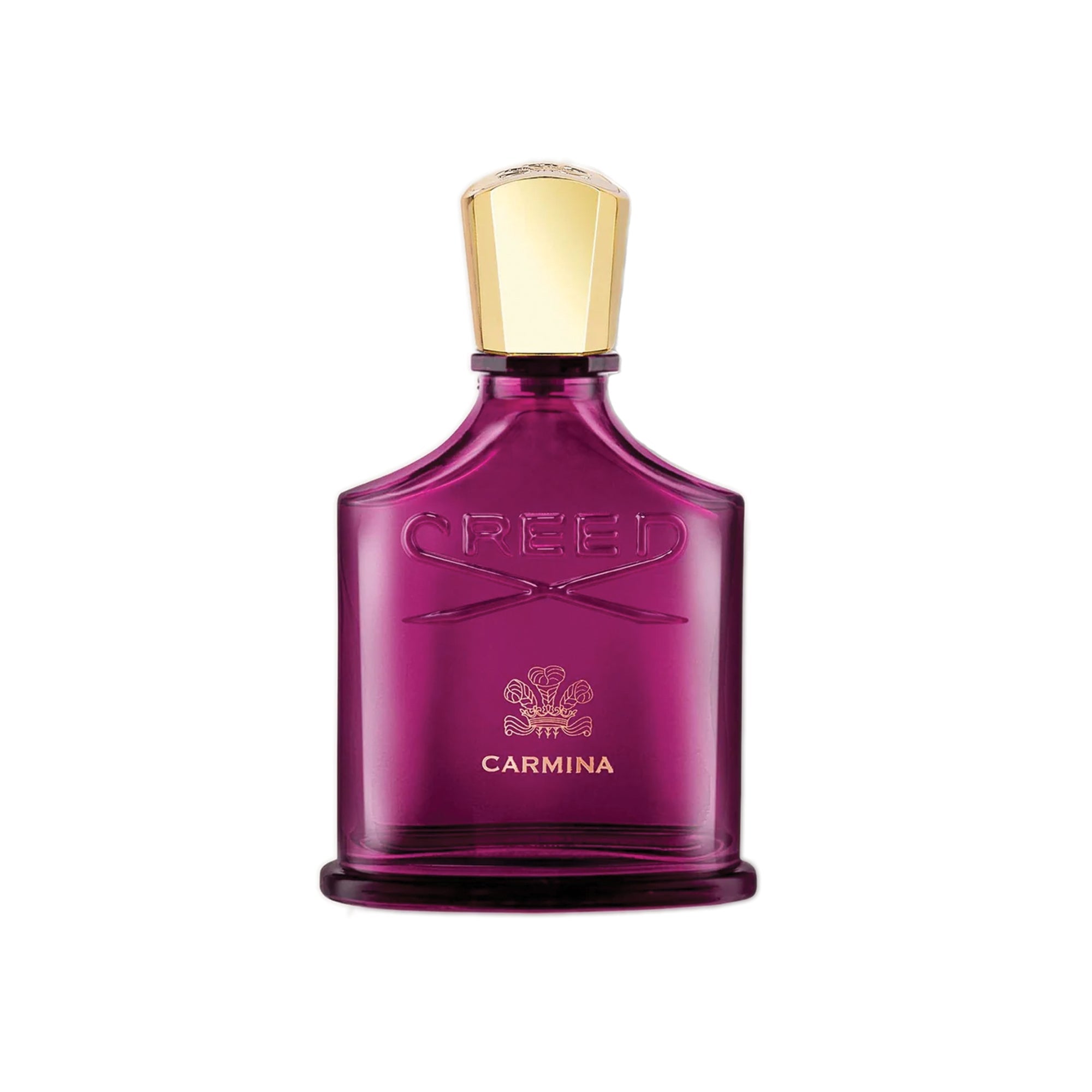 Creed Millesime Carmina 75ml perfume bottle in purple with gold cap elegant design