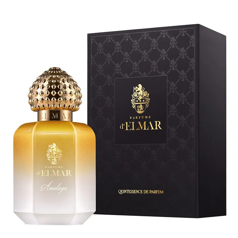 DELMAR Amalaya perfume bottle with gold textured cap and black luxury packaging buy Amalaya perfume online