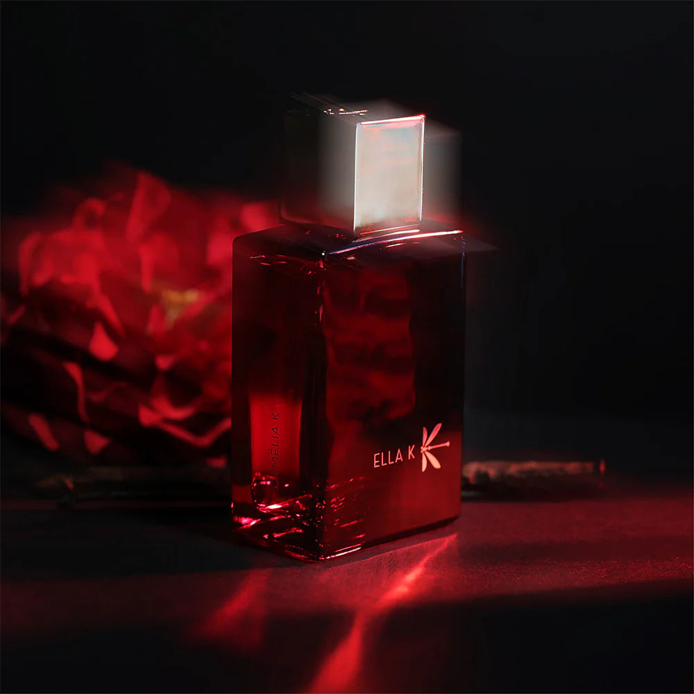 ELLA K Camelia K Eau de Parfum 100ml in red glass bottle with gold cap and decorative white box