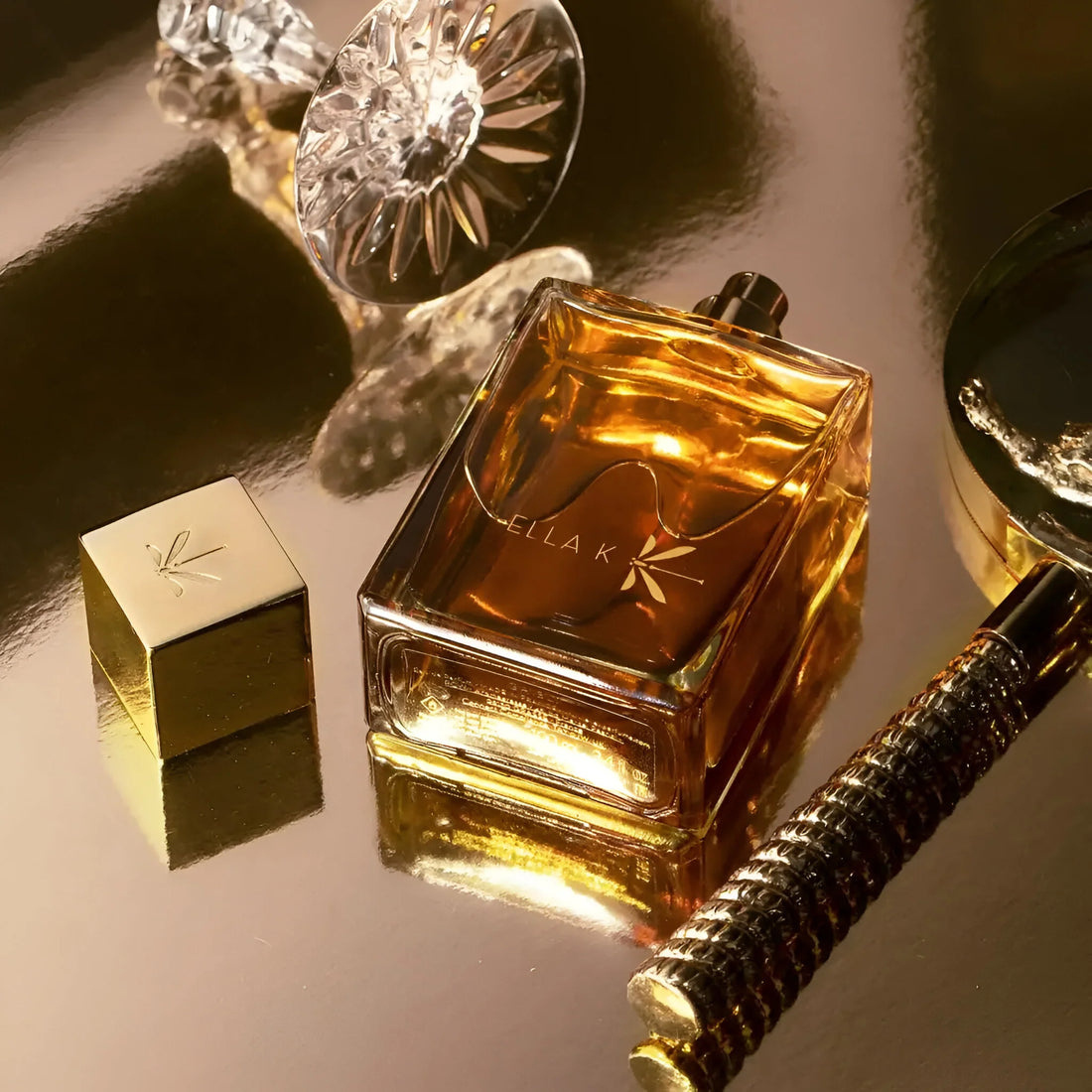 ELLA K Ghibli Eau de Parfum 100ml bottle with elegant gold cap and floral white gold packaging