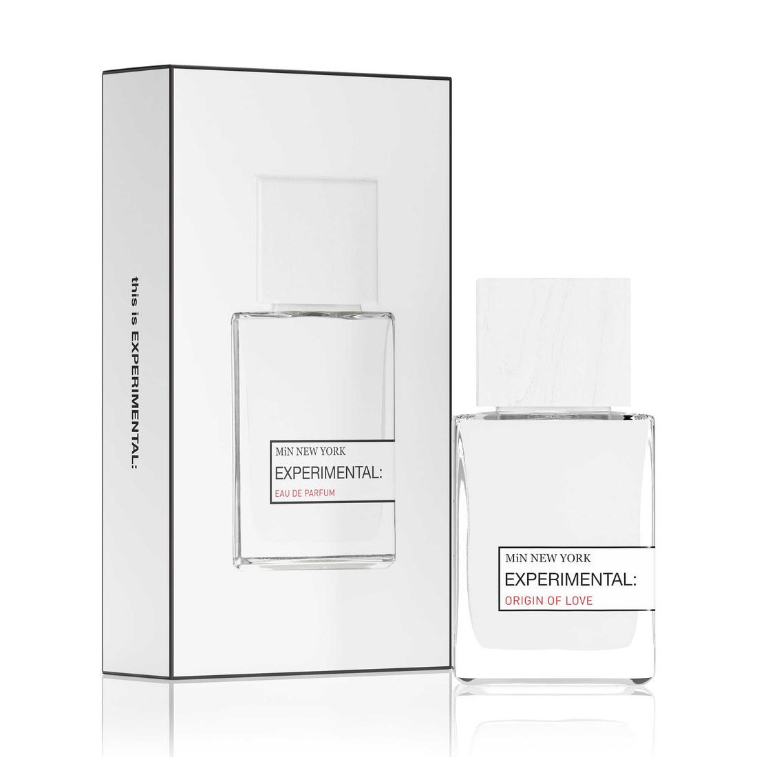 MiN NEW YORK Experimental Origin of Love fragrance bottle with matching white box packaging
