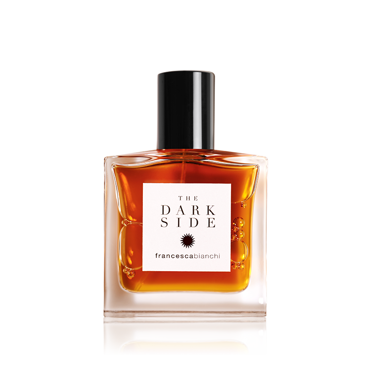 Francesca Bianchi The Dark Side Extrait De Parfum in a luxurious glass bottle with a sleek black cap