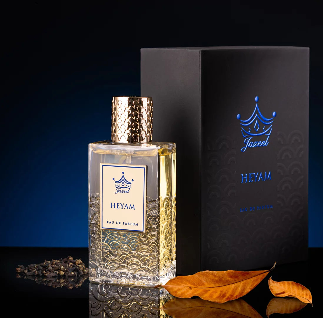 Heyam perfume 100ml by Jazeel Perfumes with elegant gold cap and stylish black packaging