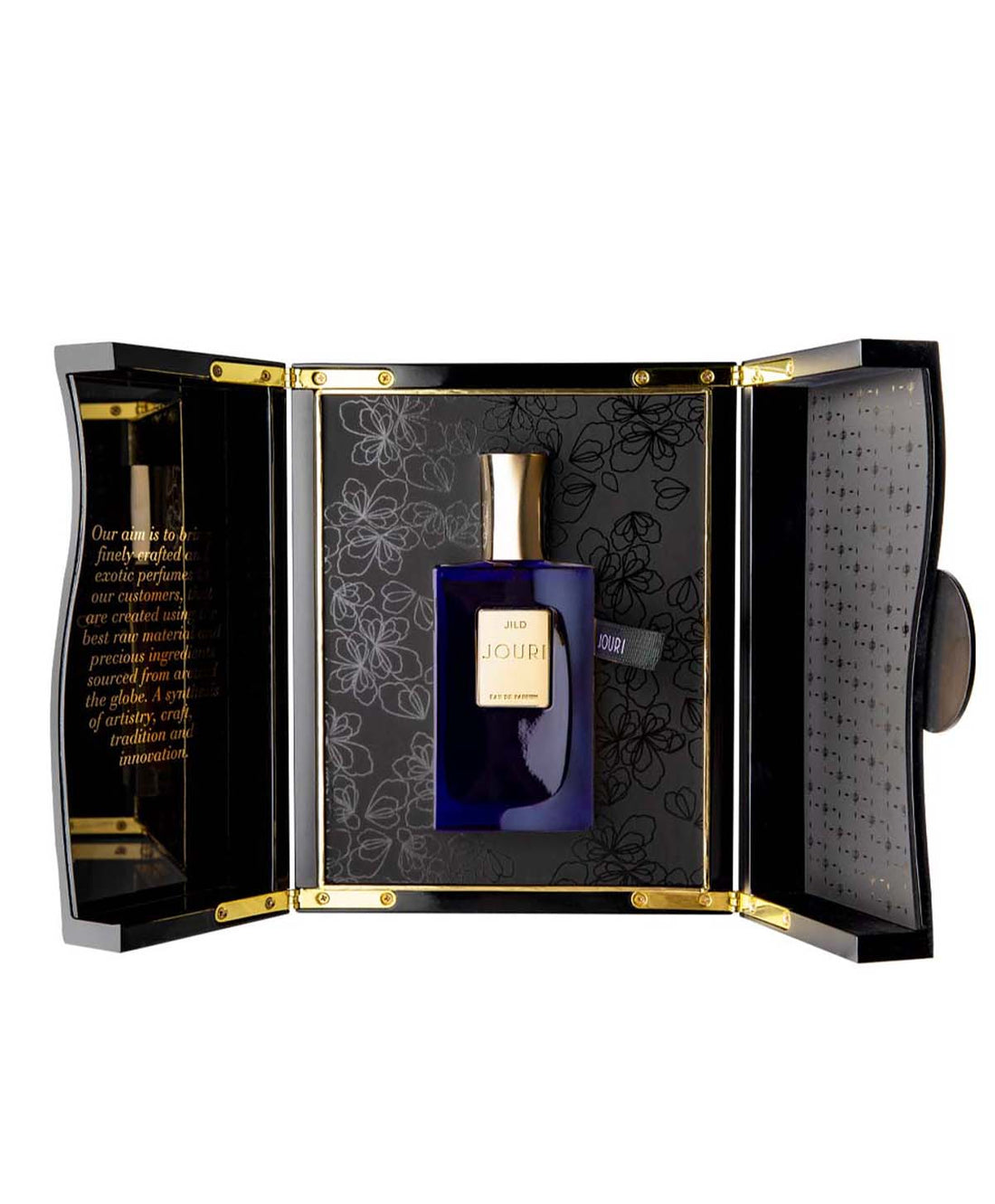Jouri Jild EDP 50ml perfume with dark blue bottle and gold cap elegant design