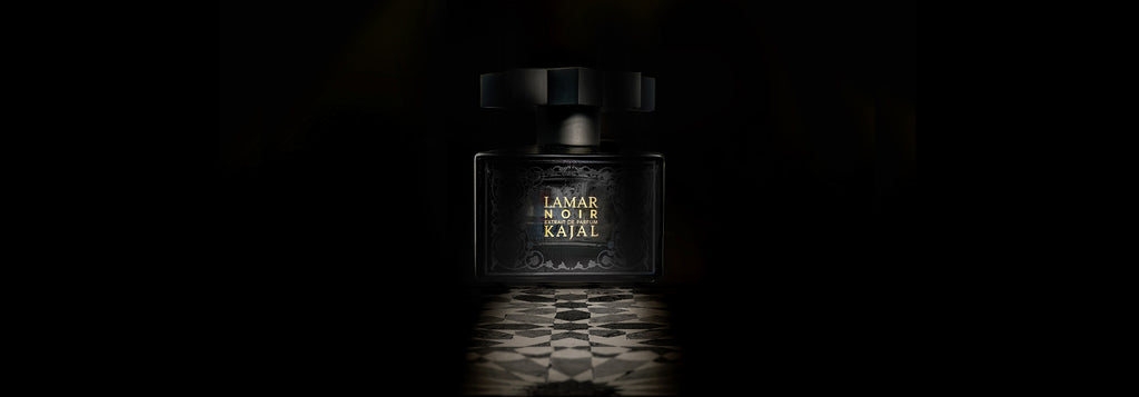 Lamar Noir Kajal perfume black glass bottle with elegant design by Kajal Perfumes