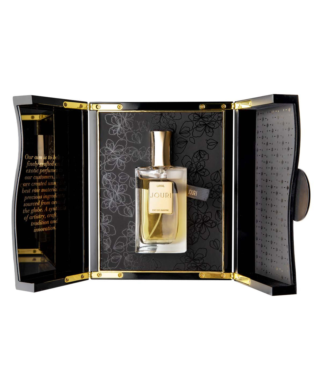 Jouri Layal EDP 50ml perfume bottle with gold cap and clear glass packaging Layal EDP 50ml review