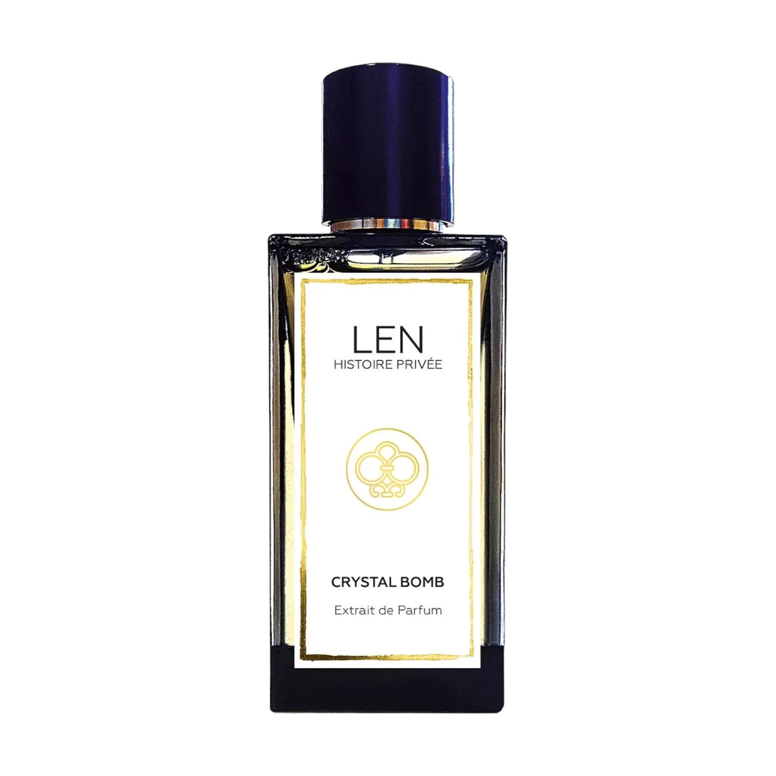 LEN FRAGRANCES Crystal Bomb niche perfume bottle with gold and black elegant design