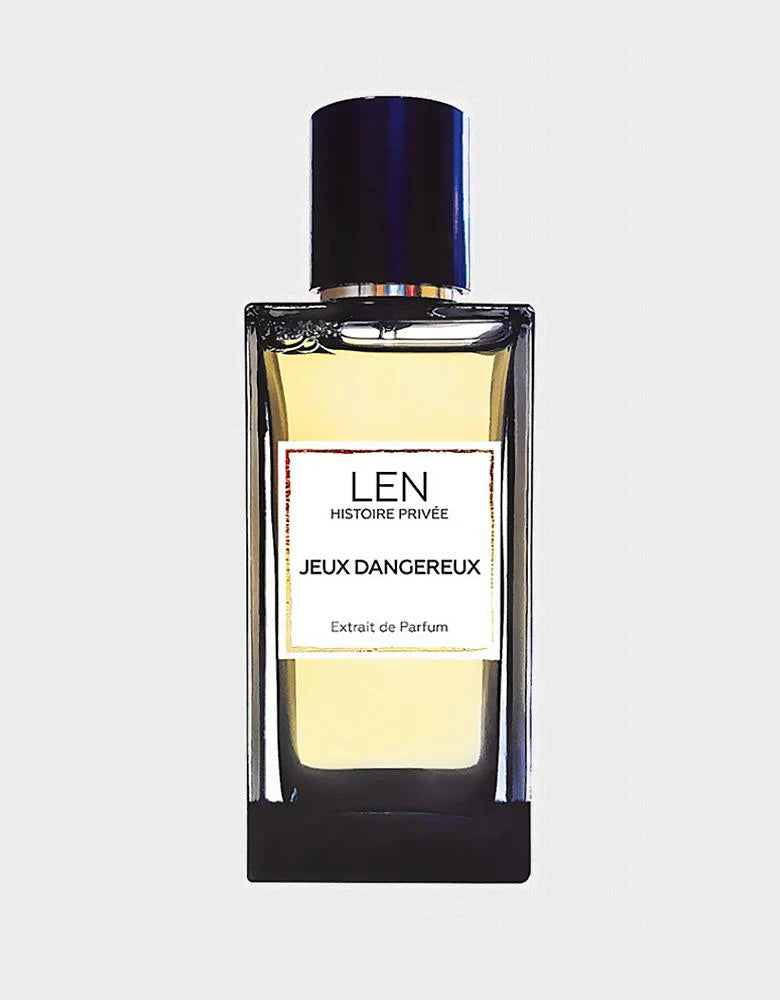 LEN FRAGRANCES Jeux Dangereux extrait de parfum in a clear rectangular bottle with black cap