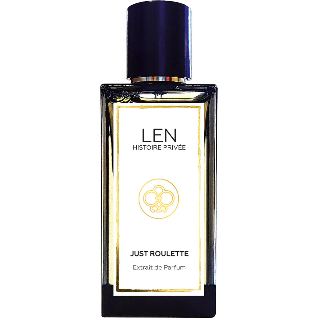 LEN FRAGRANCES Just Roulette Extrait de Parfum in a sleek rectangular bottle with black cap