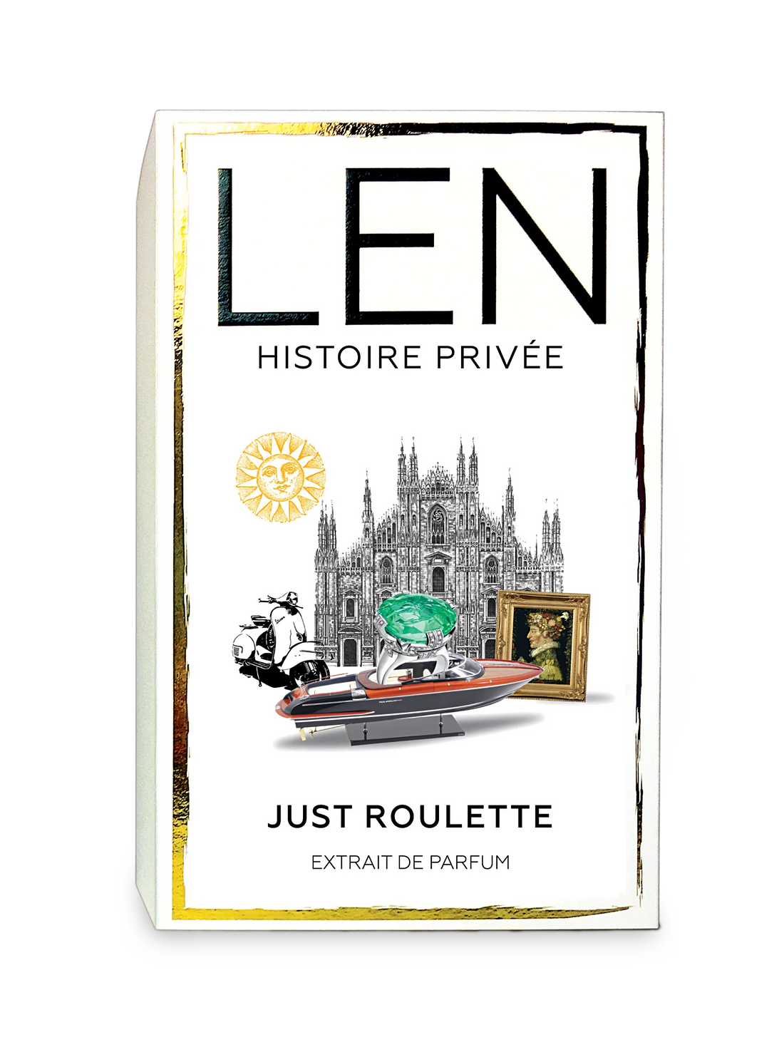 LEN FRAGRANCES Just Roulette Extrait de Parfum in a sleek rectangular bottle with black cap
