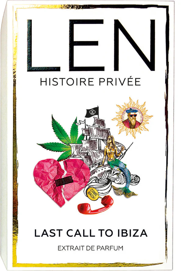 LEN FRAGRANCES Last Call to Ibiza perfume in elegant glass bottle with black cap