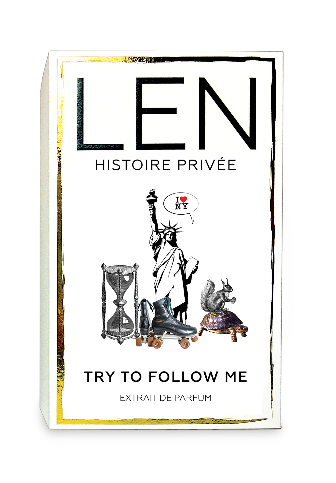 LEN FRAGRANCES TRY TO FOLLOW ME perfume review showing elegant black and gold extrait de parfum bottle