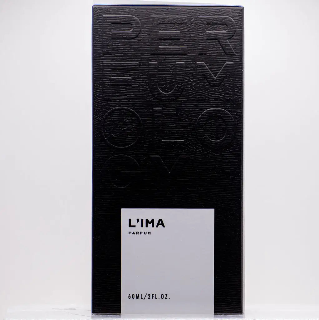 Perfumology L'ima perfume 60ml bottle with wooden cap and minimalist label design