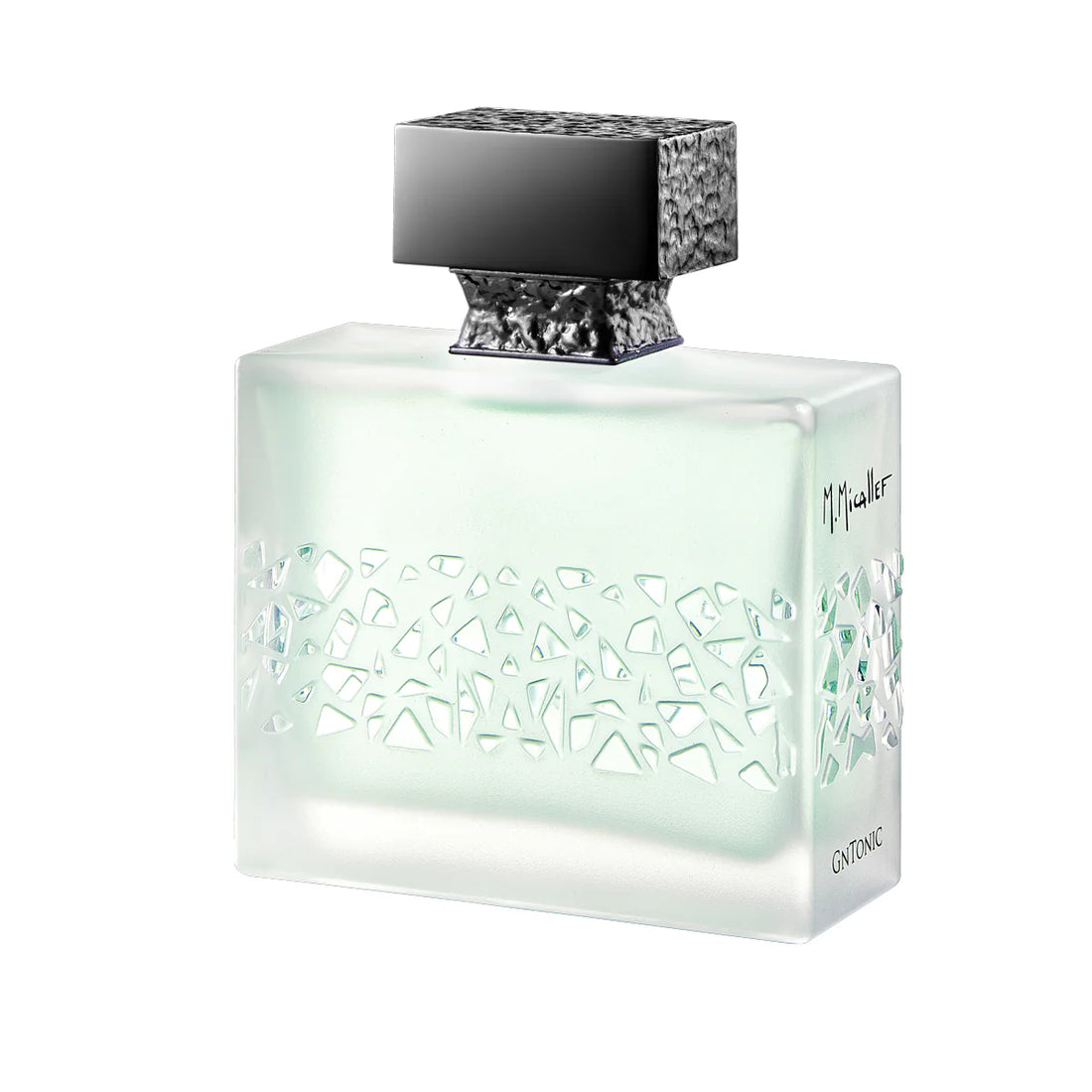 M. Micallef Gntonic perfume in a sleek glass bottle with a textured green design