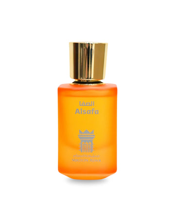 Maison Asma Alsafa perfume Dubai in an elegant orange frosted glass bottle with gold cap