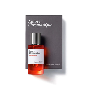 Maison Crivelli Ambre Chromatique perfume in a glass bottle with a sleek design and elegant packaging