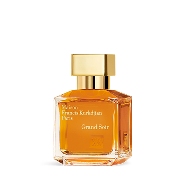 Maison Francis Kurkdjian Grand Soir Eau de Parfum 70ml bottle with golden cap and amber fragrance