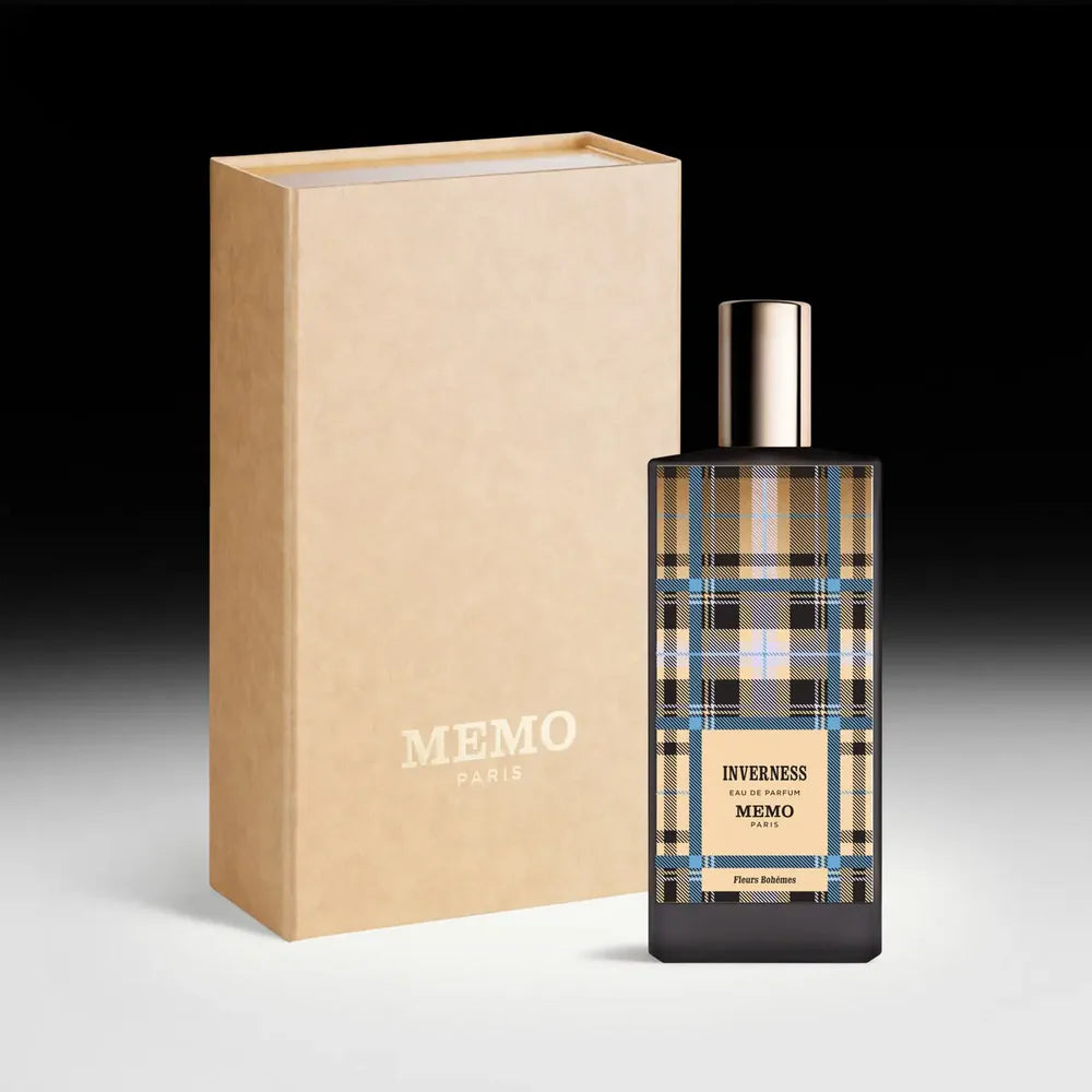 MEMO Inverness perfume Dubai in a stylish bottle with plaid design and elegant packaging