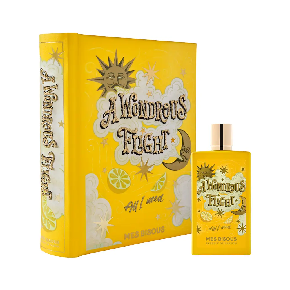 MES BISOUS A Wondrous Flight Extrait de Parfum 100 ML with yellow bottle and matching case packaging