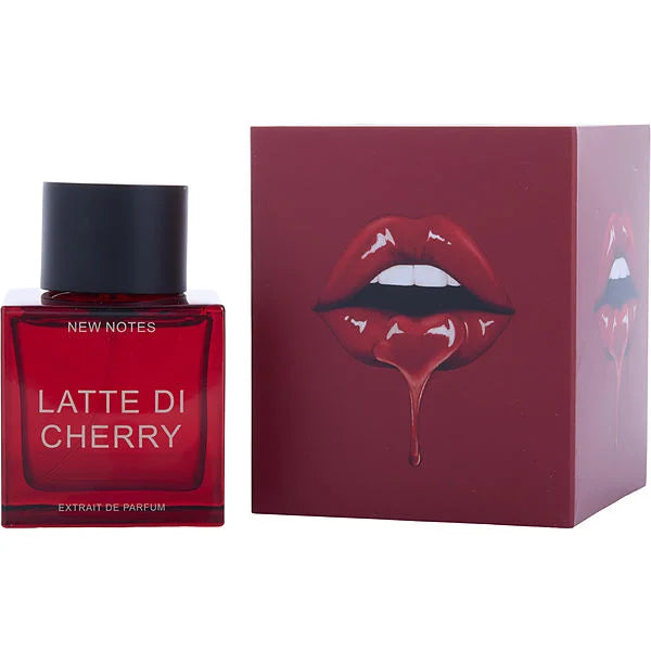 NEW NOTES Latte Di Cherry perfume bottle and matching box with lips artwork in deep red