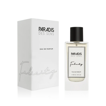 Paradis des Sens Felicity niche perfume Dubai Eau de Parfum with minimalist bottle and white box