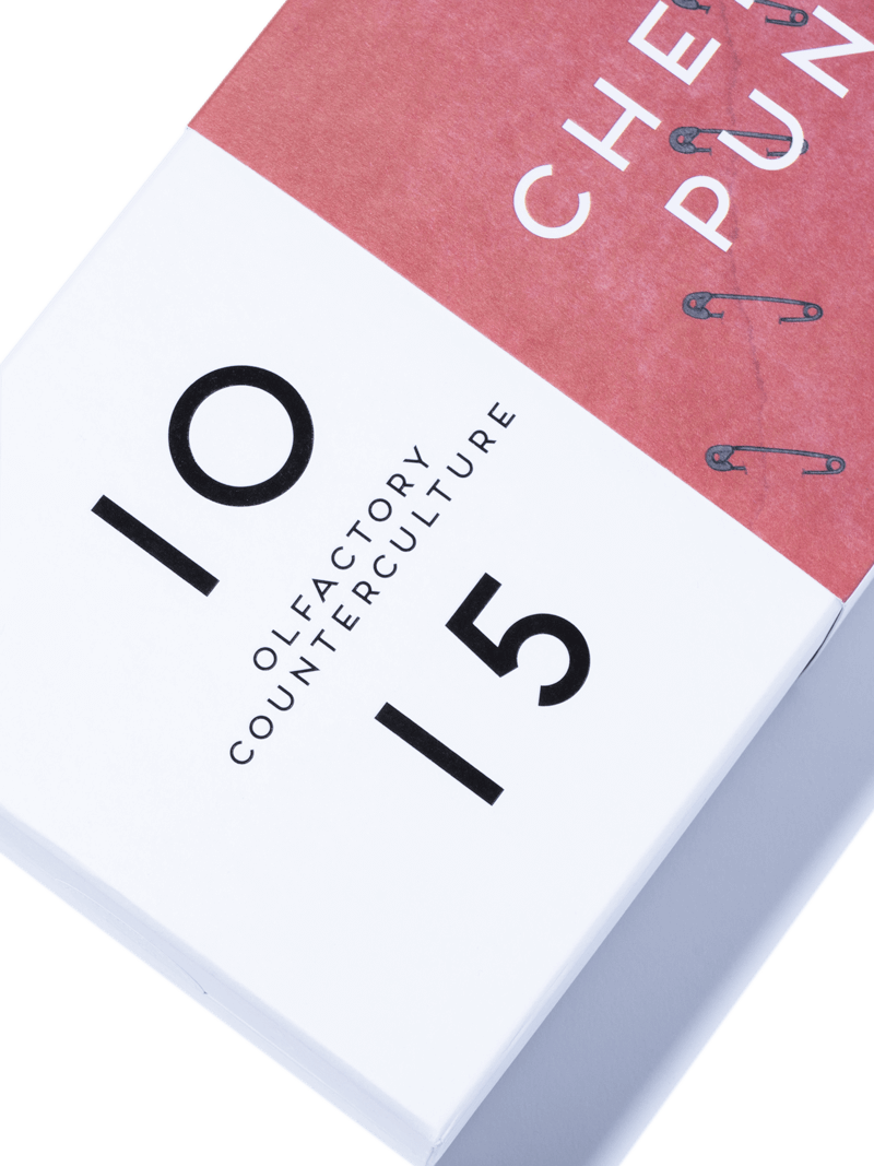 Room 1015 Cherry Punk Extrait perfume packaging with bold typography and artistic design