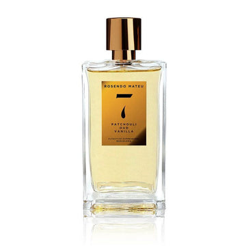 Rosendo Mateu No 7 perfume bottle with patchouli oud and vanilla fragrance in clear glass