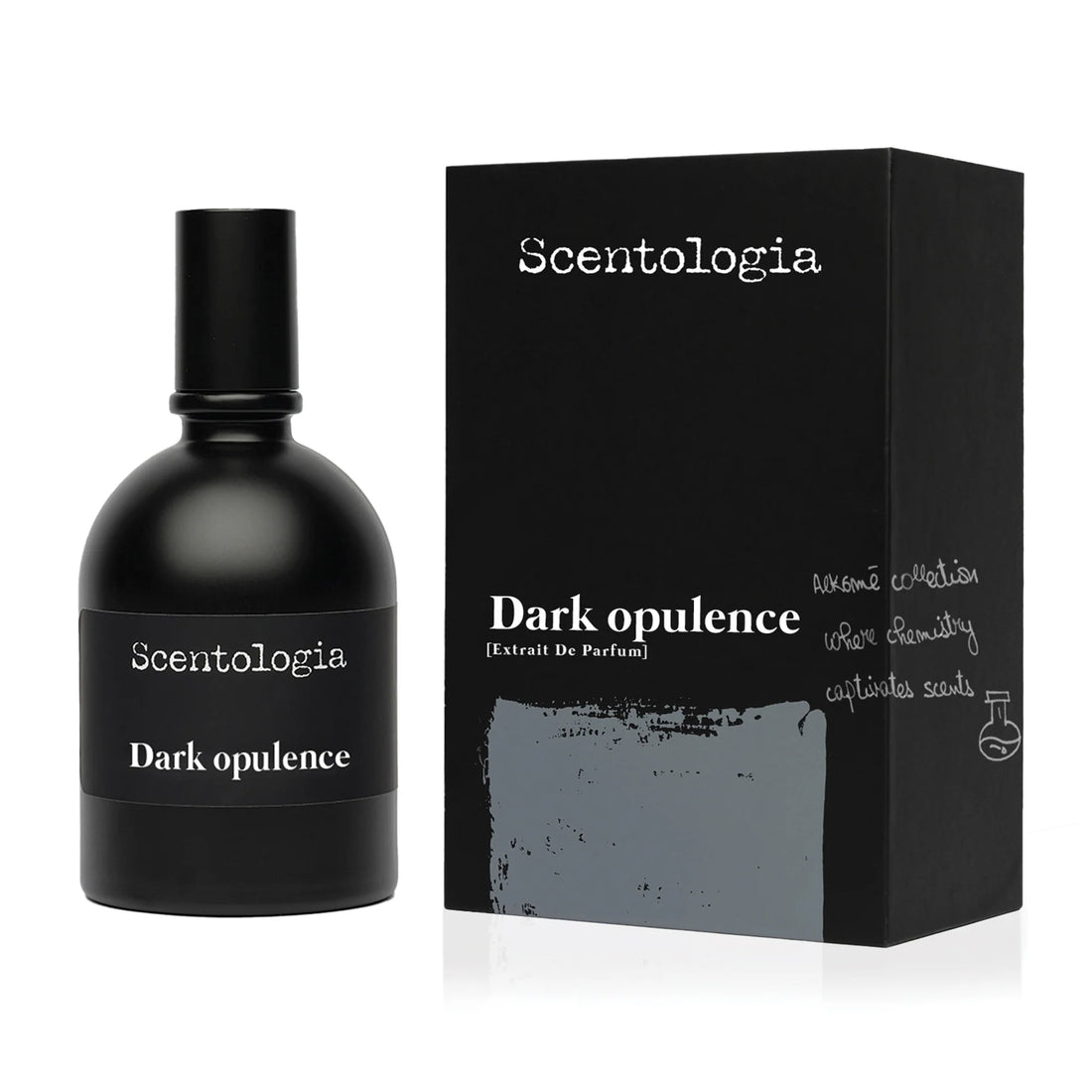 SCENTOLOGIA Dark opulence perfume bottle and black box packaging dark opulence fragrance