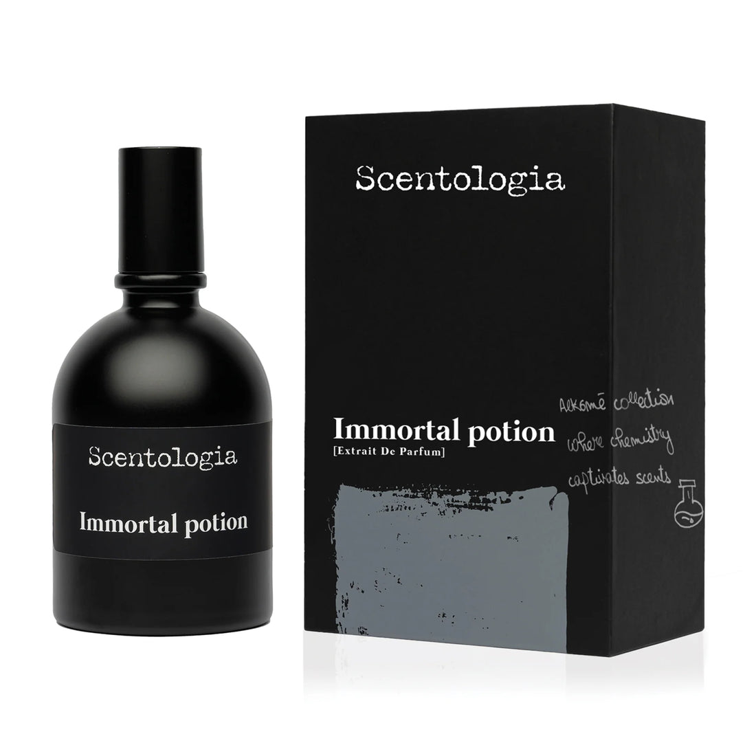 SCENTOLOGIA Immortal Potion perfume black bottle and matching black box packaging