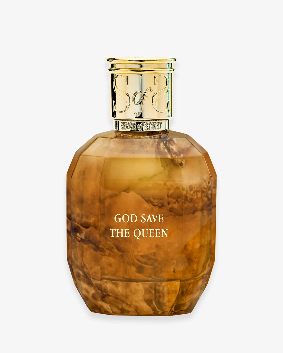 God Save The Queen perfume by Sense of Scent in a faceted amber glass bottle with gold cap